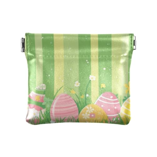 Amooorous Ostern Tag Ostereier Blumen Hasenohren Grün Damen PU Leder Münzbörse Einzigartige Mini Kartenhalter Brieftasche für Männer Frauen Reisen, Ostereier Ostereier Blumen Hasenohren grün, 1 size von Amooorous