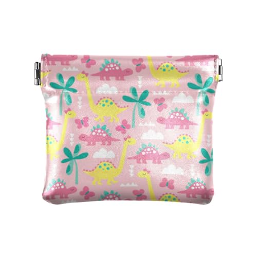 Amooorous Pfirsich-Dinosaurier-Tier-niedliches Mädchen, Kawaii, Damen-Geldbörse aus Leder, ausgefallene Mini-Münzgeldbörse für Frauen, Pfirsich-Dinosaurier-Tier, niedliches Mädchen, 1 size von Amooorous