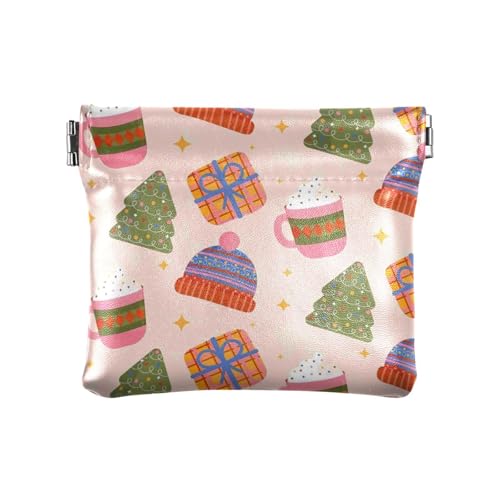 Amooorous Pfirsich Merry Christmas Party PU Leder Kleingeld Geldbörse Niedlich Mini Kosmetiktasche für Männer Frauen Reisen, Pfirsich Merry Christmas Party, 1 size von Amooorous