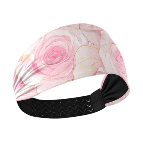 Amooorous Pinke romantische Rosenblüten, feuchtigkeitsableitender Kopfbandhalter, Organizer, dehnbare Schweißbänder für Damen, für Fußball, Yoga, Basketball, Cintas, Para, El Cabello de Mujer von Amooorous
