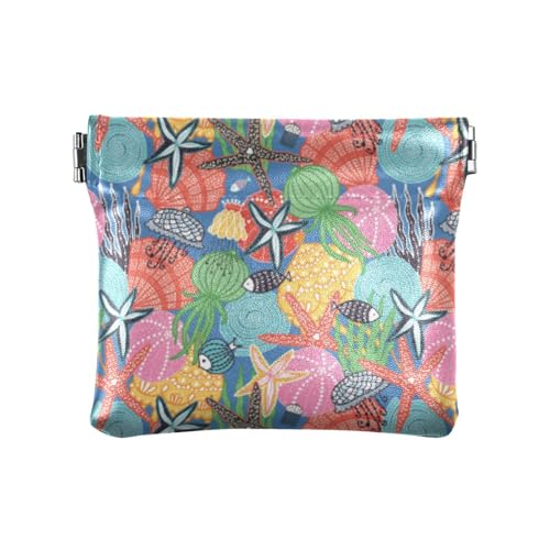 Amooorous Quallen Algen Seestern Muschel hawaiianische Fische Frauen Leder Bargeld Geldbörse Wasserdicht Mini Geldbörse Geldbörse für Damen Mädchen, Quallen Algen Seestern Muschel hawaiianische von Amooorous