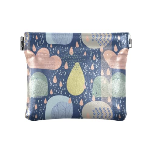 Amooorous Rainy Day Abstrakte Malerei Blaue Frauen PU Leder Münzbörse Wasserdicht Kartenetuis Geld Organizer für Frauen Jungen Mädchen, Rainy Day Abstrakte Malerei blau, 1 size von Amooorous