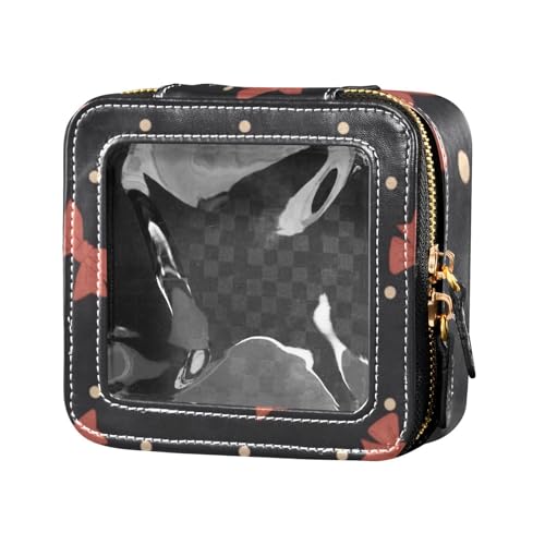 Amooorous Red Ins Kosmetiktasche mit Schleife, aus Leder, Kulturbeutel, Nagellack, Organizer für Reisen, Rote Schleife im Stil, 1 size von Amooorous