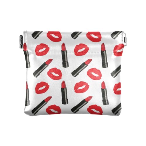 Amooorous Red Kiss and Lipstick Damen Herren Leder Münzgeldbörsen Fancy Bargeld Geldbörse für Frauen Jungen Mädchen, Roter Kuss und Lippenstift, 1 size von Amooorous