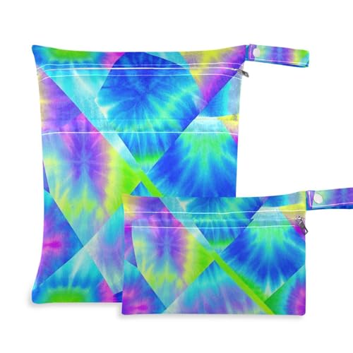 Amooorous Regenbogen Tie-Farbstoff wasserdichte Taschen für nasse 2er-Pack Reise Notwendigkeiten für Baby mit Griff für Yoga, Fitness-Studio von Amooorous