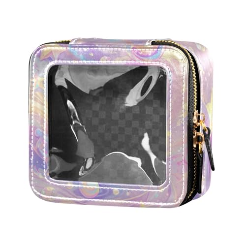 Amooorous Reise-Make-up-Tasche aus transparentem Leder, mit Sternenblasen, Pfirsichviolett, Make-up-Organizer zum Fliegen, Pfirsichviolette Sternblasen, 1 size von Amooorous