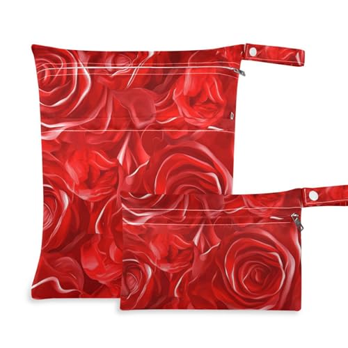 Amooorous Romantische Wickeltasche mit roten Rosen, schmutzabweisend, 2 Stück, wichtige Gegenstände mit Griffen für Reisen, Strand Amooorous Romantische Wickeltasche mit roten Rosen, schmutzabweisend, 2 Stück, wichtige Gegenstände mit Griffen für Reisen, Strand von Amooorous