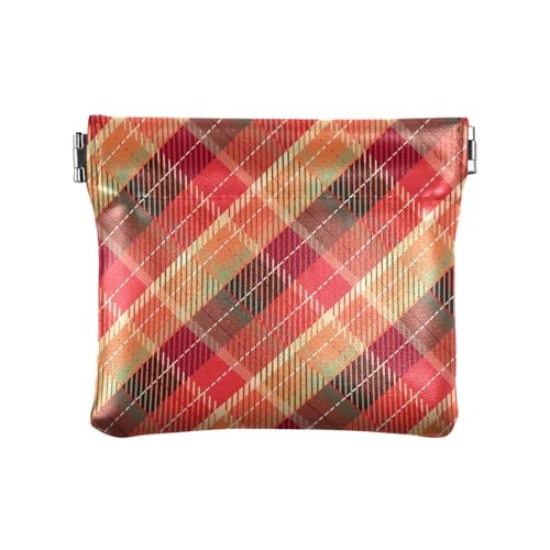 Amooorous Rot-grüne Weihnachts-Geldbörse aus PU-Leder, kleine Münzen, tragbar, mit Verschluss für Damen, Rot und Grün Weihnachten Plaid, 1 size von Amooorous