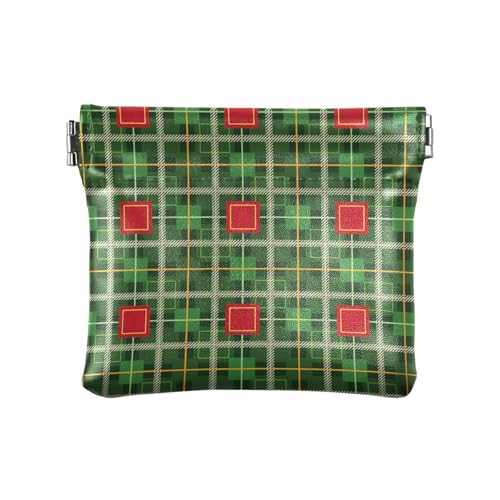 Amooorous Rot und Grün Weihnachten Plaid Damen Kleine Leder Münzbörse Geldbörse Portmonee für Frauen, Rot und Grün Weihnachten Plaid, 1 size von Amooorous