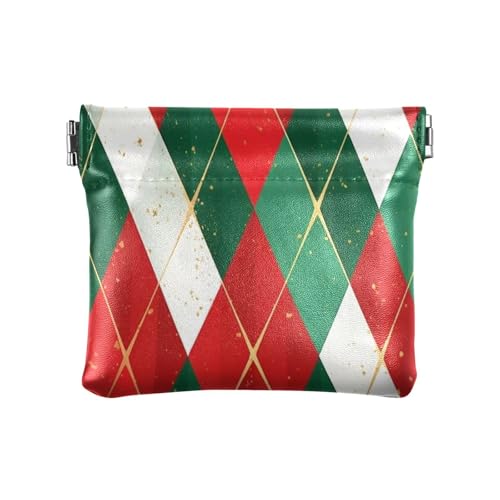 Amooorous Rot und Grün Weihnachten Schachbrett Damen Leder Münzbörse Wasserdicht Kleingeld Geldbörse für Frauen, Rotes und grünes Weihnachtsschachbrett, 1 size von Amooorous