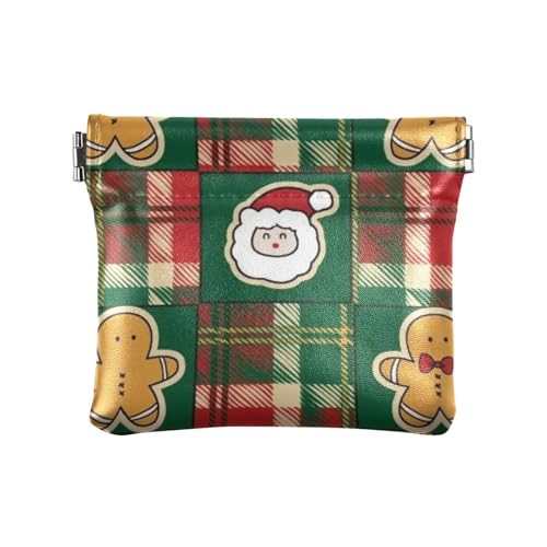 Amooorous Rot und Grün Weihnachten Schachbrett PU Leder Kleine Münzbörse Wasserdicht Verschluss Geldbörse Kartenhalter für Frauen, Rotes und grünes Weihnachtsschachbrett, 1 size von Amooorous