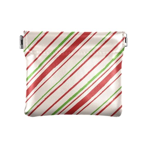 Amooorous Rot und Grün Weihnachten Streifen Damen Herren Leder Münzgeldbörsen Niedliche Kosmetiktaschen für Damen, Rote und grüne Weihnachtsstreifen, 1 size von Amooorous