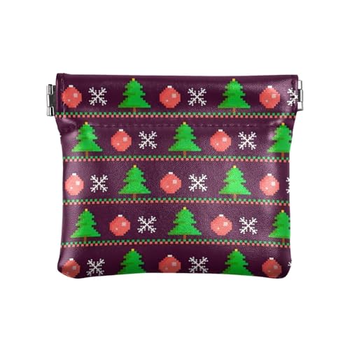 Amooorous Rot und Grün Weihnachtsbaum Damen PU Leder Münzbörse Einzigartige Kleingeld Geldbörse mit Verschluss für Männer Frauen Reisen, Roter und grüner Weihnachtsbaum, 1 size von Amooorous