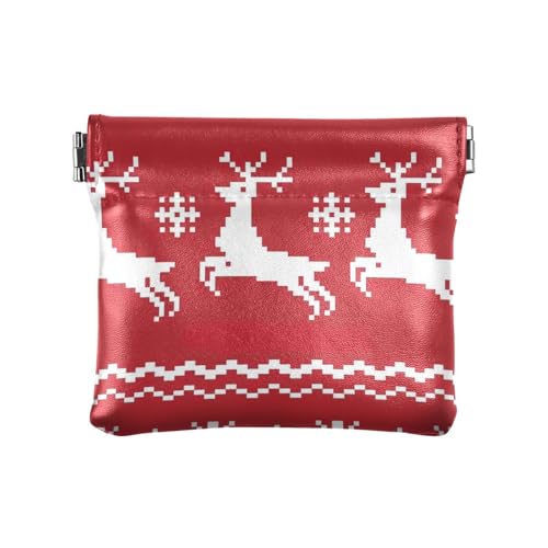 Amooorous Rot und Weiß Weihnachten Elch Damen PU Leder Münzbörse Einzigartiger Münzhalter für Frauen, Roter und weißer Weihnachtselch, 1 size von Amooorous