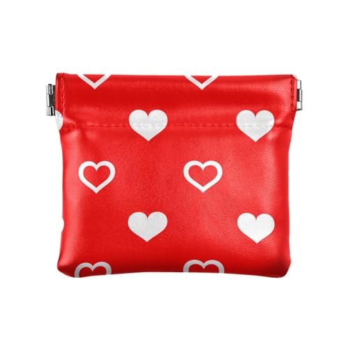 Amooorous Rot-weiße Weihnachts-Herz-Damen-Münzgeldbörse aus Leder, einzigartige Mini-Geldbörse für Kleingeld, Münzfach für Damen, Rotes und weißes Weihnachtsherz, 1 size von Amooorous