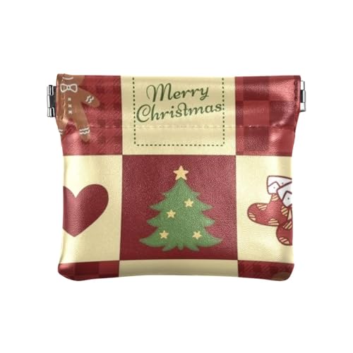 Amooorous Rotbraun Weihnachten Party Damen Kleine Leder Kleingeld Geldbörse Wasserdicht Mini Make-up Tasche für Männer Frauen Reisen, Rotbraune Weihnachtsfeier, 1 size von Amooorous