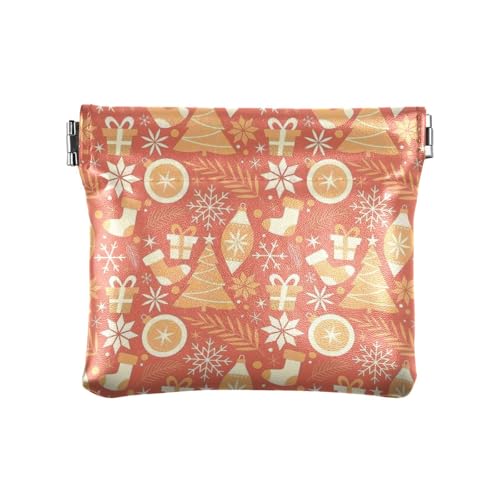 Amooorous Rote "Merry Christmas"-Party Frauen-Münzgeldbörse, aus PU-Leder, einzigartige Tasche, Geldbörse, Make-up-Tasche für Männer und Frauen, Reisen, Rot Merry Christmas Party, 1 size von Amooorous