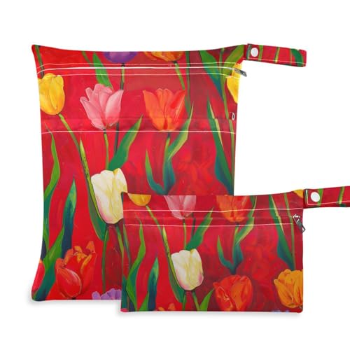 Amooorous Rote Ölgemälde-Blumen, schmutzsichere Baby-Nasstasche, 2 Stück, Reiseutensilien zum Fliegen, mit Griffen, für Fitnessstudio, Babywindeln von Amooorous