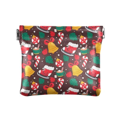 Amooorous Rotes "Merry Christmas"-Party-Frauen-PU-Leder-Münzgeldbörse, tragbare Mini-Geldbörse für Kleingeld, Münz, Rot Merry Christmas Party, 1 size von Amooorous