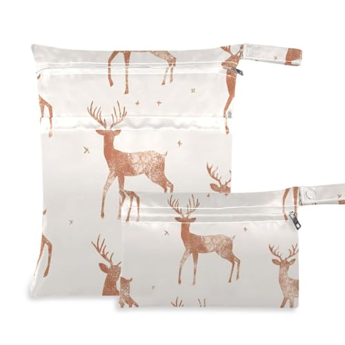 Amooorous Rotgold Weihnachten Hirsch Reißverschluss Badeanzug Taschen 2er-Pack Reise Notwendigkeiten für Flug mit Griff für Fitness-Studio, Reisen von Amooorous