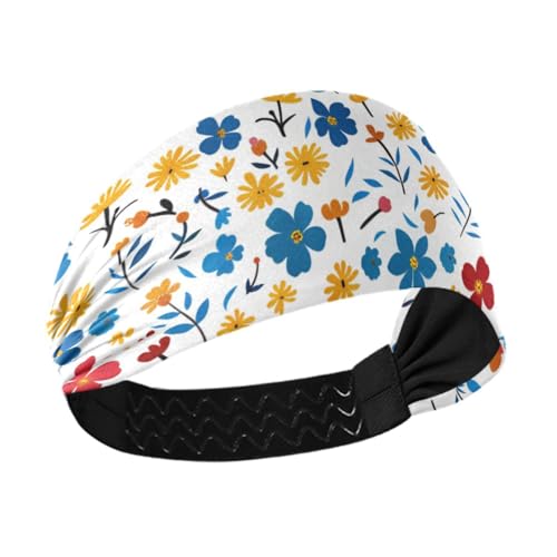 Amooorous Rutschfeste, breite Stirnbänder mit Blumenmuster in Rot, Blau und Gelb, elastisches Schweißband zum Waschen des Gesichts, Wandern, Fitnessstudio, Diadema para maquillaje von Amooorous