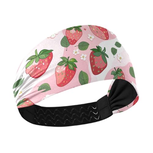 Amooorous Rutschfeste Damen-Stirnbänder mit Erdbeer-Milchmuster, dehnbare Schweißbänder für Yoga, Radfahren, den täglichen Gebrauch, cintillos de pelo para mujeres von Amooorous
