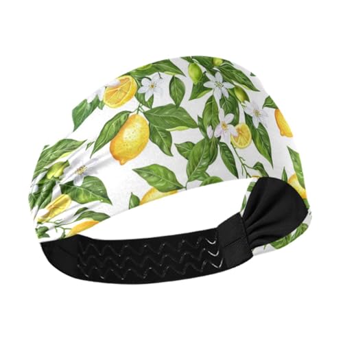 Amooorous Rutschfeste breite Stirnbänder mit Zitronen- und Zitronenbaumblättern, elastische, breite Stirnbänder für Damenhaare zum Wandern, Fitnessstudio, Wandern, Bandas para el cabello de mujer von Amooorous