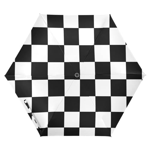 Amooorous Schwarz-Weiß-karierter UV50+ Regenschirm mit Hülle unter der Sonne, winddicht, sonnenfest, wasserdicht, Regenschirme für Regen, winddicht, automatisches Öffnen, Sombrillas de Lluvia von Amooorous