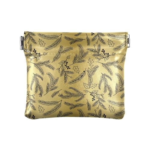 Amooorous Schwarz und Gold Weihnachten Blumen Damen Leder Münzgeldbörse Fancy Mini Kartenhalter Geldbörse für Frauen, Schwarz-goldenes Weihnachtsblumen, 1 size von Amooorous