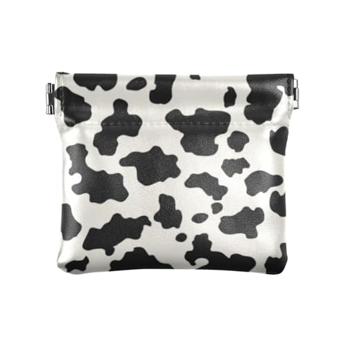 Amooorous Schwarz und Weiß Kuhdruck Damen Leder Münzbörse Tragbare Mini Geldbörse Geldbörse für Männer Frauen Reisen, Schwarz-weißer Kuhdruck, 1 size von Amooorous