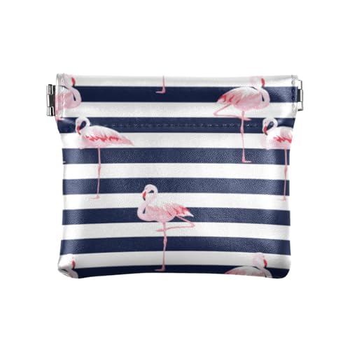 Amooorous Schwarz und Weiß gestreift Pfirsich Flamingo Damen Kleine Leder Münzbörse Wasserdicht Mini Münzbörse Taschen für Mädchen Frauen Damen, Schwarz-weiß gestreifter Pfirsich-Flamingo, 1 size von Amooorous