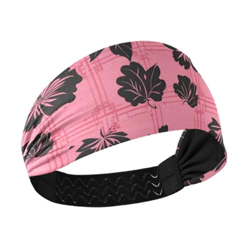 Amooorous Schwarze Blumen auf Rouge-Hintergrund, kühlende Schweißbänder, Stirnbänder für Damen, elastische breite Stirnbänder für Damenhaar, Volleyball, Tennis, Radfahren, Cintas para el pelo de mujer von Amooorous