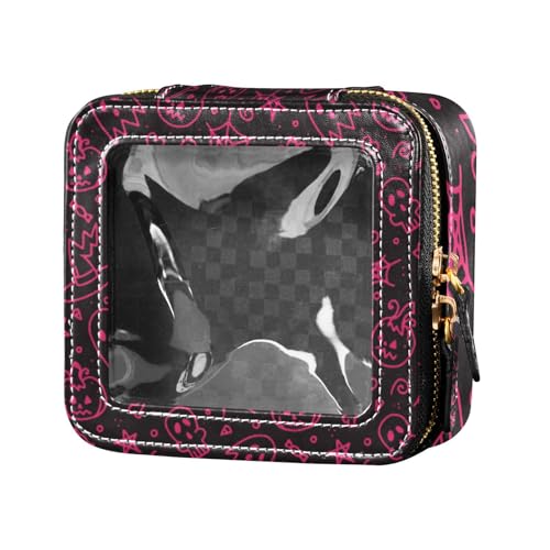 Amooorous Schwarze Halloween-Make-up-Tasche mit Skelett-Motiv, Reisetaschen für Toilettenartikel, Kosmetiktasche, Organizer für Reisen, Schwarzes Halloween-Skelett, 1 size von Amooorous