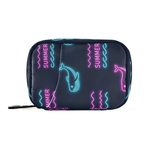 Amooorous Schwarze Medizintasche im Neon-Wal-Design mit abnehmbaren Fächern, praktischer Reise-Pillen-Organizer für Handtasche, Sommer Neon Wal Schwarz, 1 size von Amooorous