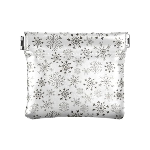 Amooorous Schwarze Weihnachts-Geldbörse mit Schneeflocken-Motiv, Leder, praktische Mini-Geldbörse für Kleingeld, Münzfach für Männer und Frauen, Schwarze Weihnachtsschneeflocke, 1 size von Amooorous