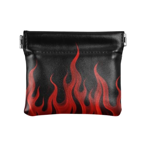 Amooorous Schwarze fluoreszierende, coole Flammenrote Damen-Leder-Münzgeldbörsen, einzigartige Karten-Schlüssel-Organizer für Männer und Frauen, Reisen, Schwarz fluoreszierendes kühles Flammenrot, 1 von Amooorous