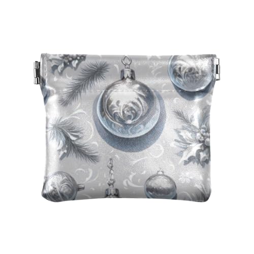 Amooorous Silver Merry Christmas Bell Holly Damen Kleingeldbörse Leder Kleingeldbörse Tragbar Kleingeldhalter Kartenorganizer für Männer Frauen Reisen, Silberne Frohe Weihnachten Glocke Holly, 1 size von Amooorous