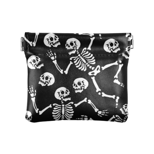 Amooorous Skeletons Dancing All Saints' Day Happy Halloween Damen Leder Münzgeldbörse Einzigartige Mini Kartenhalter Geldbörse für Mädchen Damen Handtasche, Skeletons Dancing All Saints' Day Happy von Amooorous