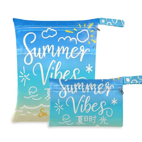 Amooorous Sommer Vibes Strand himmelblau wasserdichte nasse Packsäcke 2er-Pack Reise-Zubehör für Baby mit Griff für Babywindeln, Bad von Amooorous