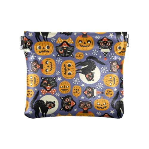 Amooorous Spooky Cats and Happy Halloween PumpkinsWomen's Small Leather Change Purse Convenient Mini Card Holder Wallet for Women Girls, Gruselige Katzen und glückliche Halloween-Kürbisse, 1 size von Amooorous