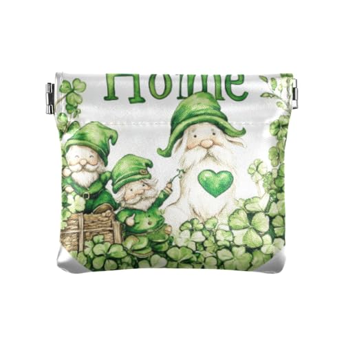 Amooorous St. Patrick Cartoon Cute Green Dwarf Damen Leder Münzgeldbörsen Pouches Praktische Kosmetiktaschen für Männer Frauen Reisen, St. Patrick Cartoon süßer grüner Zwerg, 1 size von Amooorous