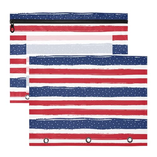 Amooorous Stiftebox Stabiler 3-Lochstanzer für 3 Ringe Binder 2 Pack Studenten Home Streifen Muster Stern Rot Blau von Amooorous