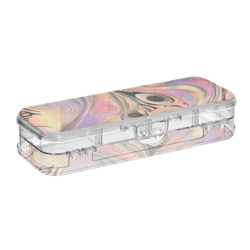 Amooorous Stiftebox mit unregelmäßigem Flüssigkeits-Design, transparent, Kunststoff, doppelstöckig, für Kunstbedarf, mit Schnappdeckel, Violett-Gold von Amooorous