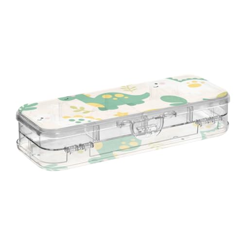 Amooorous Süßes Cartoon-Dinosaurier-Design, Kunststoff-Box für Bleistifte, doppellagig, Stifteetui für Kunstbedarf mit Deckel von Amooorous