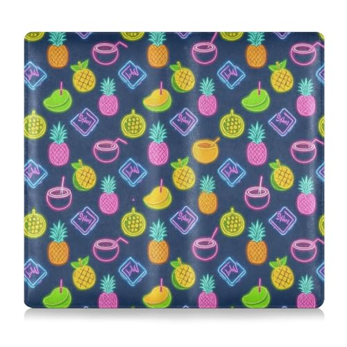 Amooorous Summer Neon Kokosnussfrucht Ananas Premium Leder Registrierungs- und Versicherungskartenhalter Fahrzeug Handschuhfach Organizer für Karten, wesentliche Dokumente, Führerschein von Amooorous