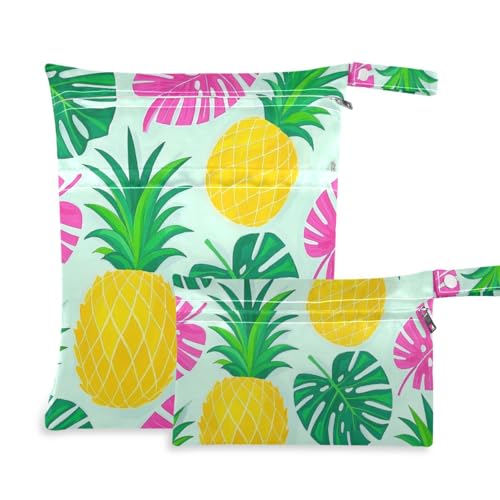 Amooorous Summer Pineapple Palm Leaf Blue Mess-proof Bags for Diaper 2 Pack travel essentials for flying with handles for daycare, pool, Summer Ananas Palmblatt blau, 1 size, Lässig von Amooorous