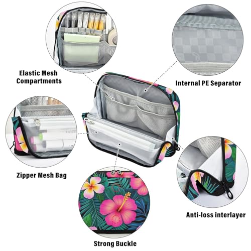 Amooorous Summer Plumeria Hibiscus Palmblatt Stifthalter Große Kapazität Make-up Tasche Multi-Slot Fall Bleistifthalter für Jungen Mittelschule Cartucheras Ecolares Para Lapices Para Ninas von Amooorous