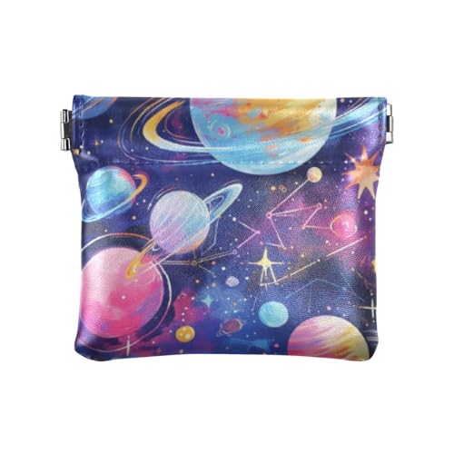 Amooorous Surrealism Bunte Cosmic Planet Kleine Geldbörse aus Leder, tragbare Organisationstaschen für Mädchen, Frauen und Damen, Surrealismus, bunter kosmischer Planet, 1 size von Amooorous