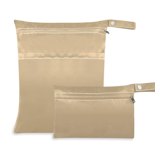 Amooorous Tan Solid Color Pure Plain Brown zippered waterproof wet bag 2 Pack wet bag for swimsuit with handles for pool, travel von Amooorous