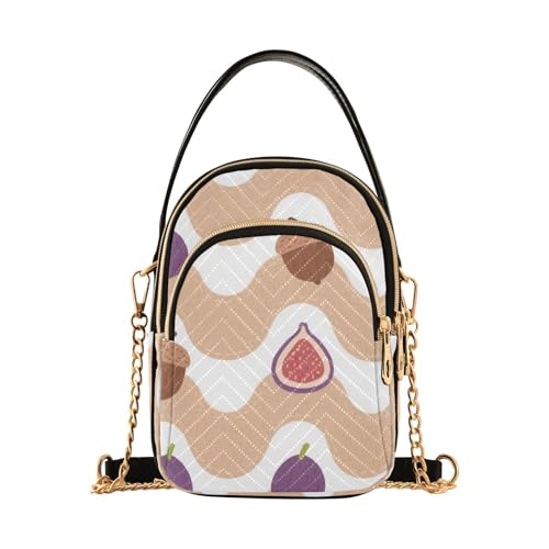Amooorous Tannenzapfen Feige Obst Braun gestreift trendige Umhängetasche Leder mit mehreren Taschen Handtasche für Frau von Amooorous